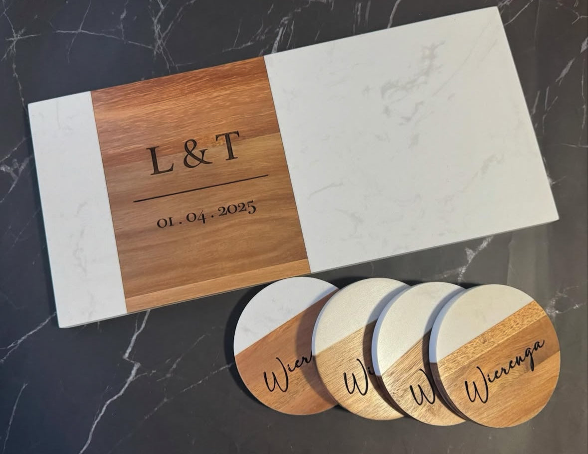 White Marble and acacia wood charcuterie board