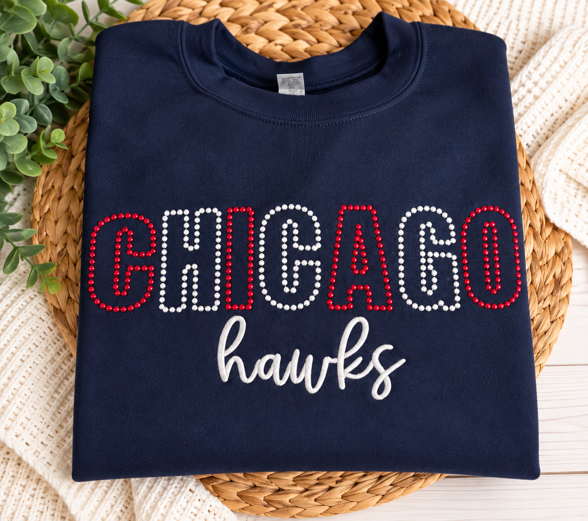 Embroidered pearl font sweatshirt