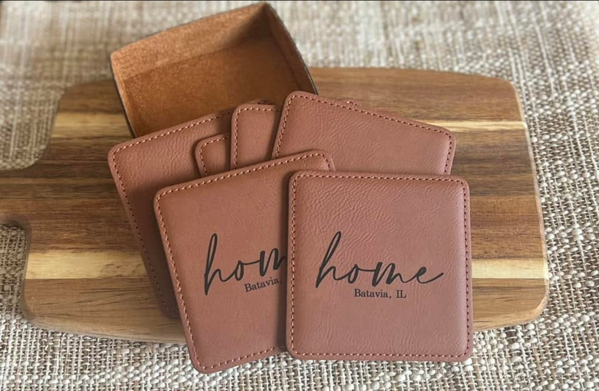Personalized leatherette coasters